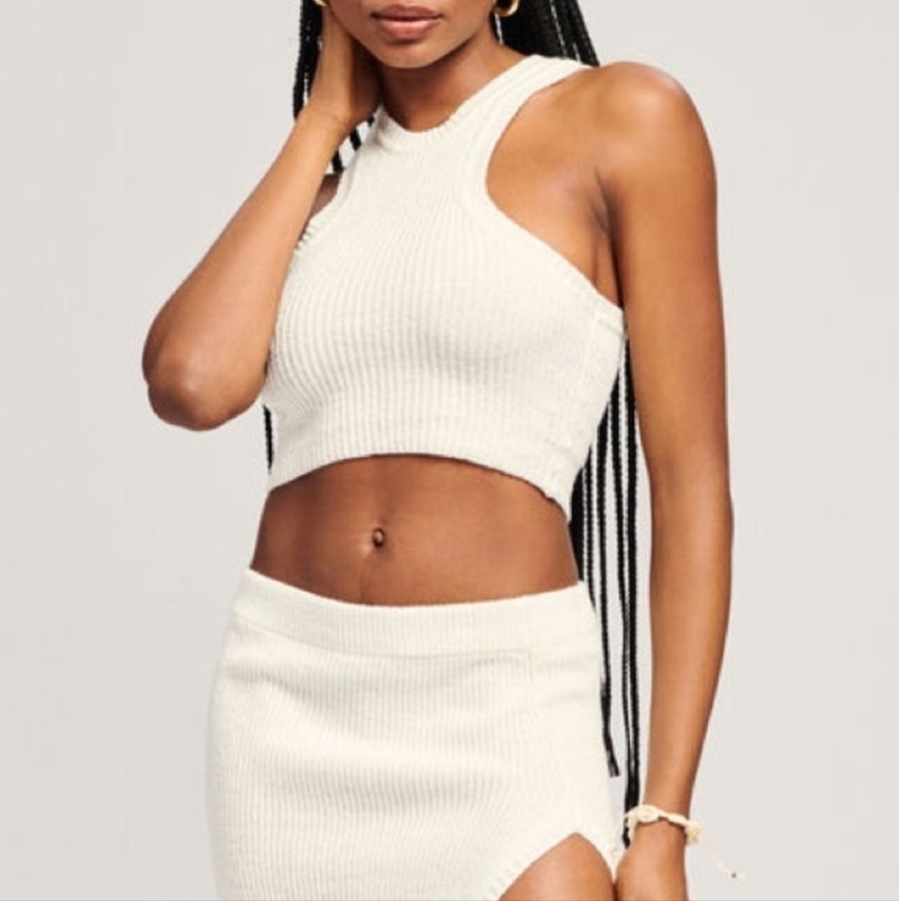 SER.O.YA Large Cream Cropped Ribbed Corinna Top Like New!